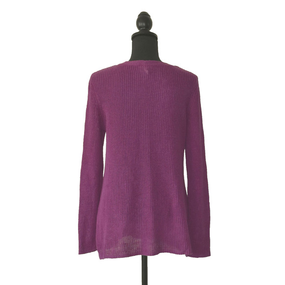 A5 Auth EILEEN FISHER Fuchsia Organic Linen Knit V Neck Long Sleeve Sweater Sz S - Picture 3 of 5